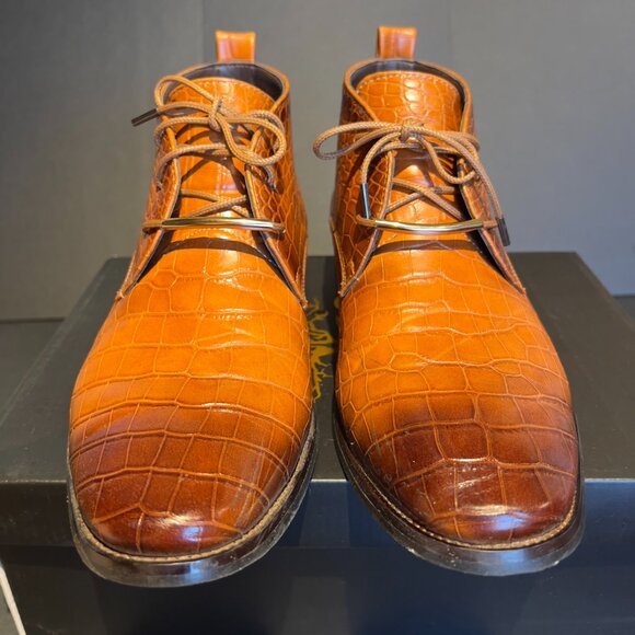 TAYNO | DRESS SHOE BOOT | FAUX GATOR SIZE 9 ORANGE RUST COLOR | LACE UP - Picture 2 of 11